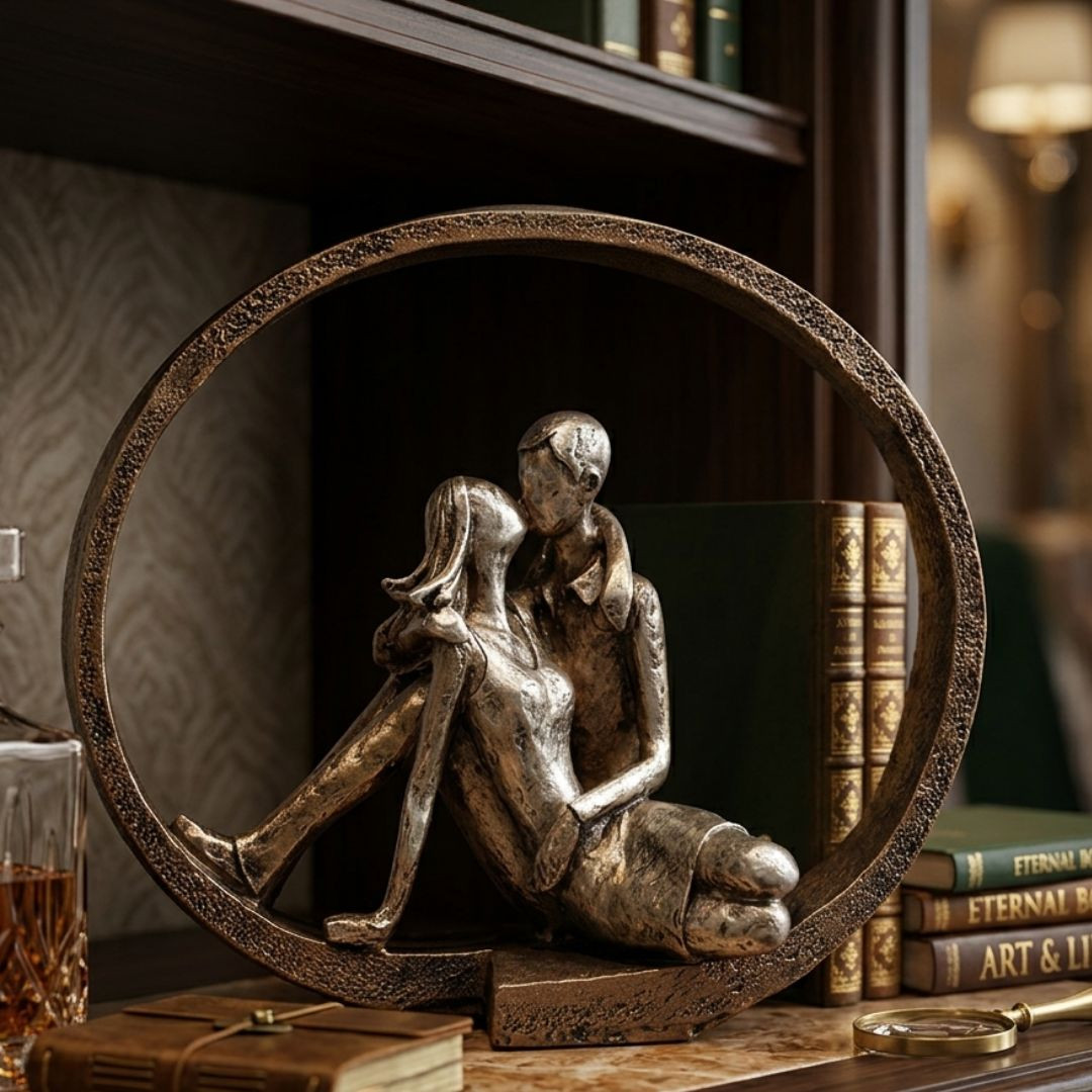 Romantic Embracing Couple Sculpture | Bronze Circle Art