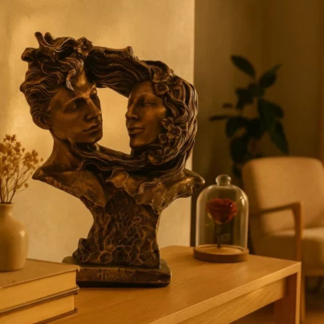 Bronze Lovers Bust Sculpture | Antique Couple Statue