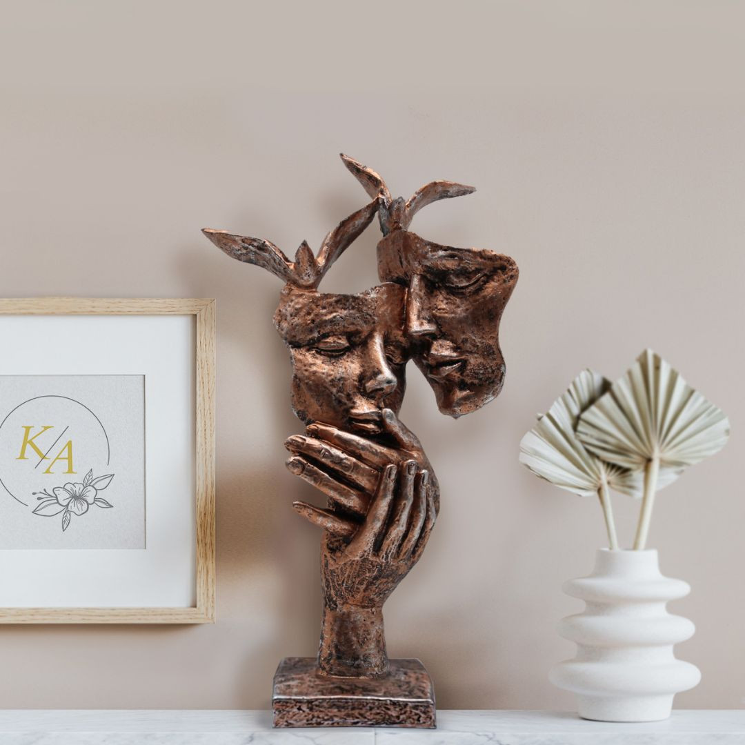 Abstract Bronze Mask & Hands Sculpture | Modern Art